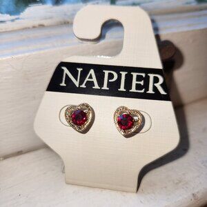 NAPIER Swarvoski gold ruby earrings
